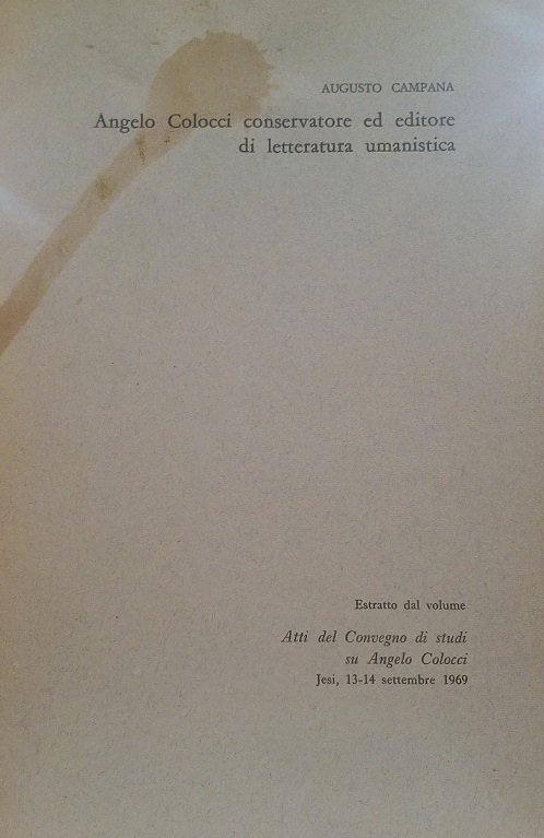 ANGELO COLOCCI CONSERVATORE ED EDITORE DI LETTERATURA UMANISTICA - ESTRATTO …
