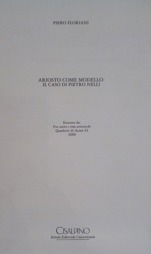ARIOSTO COME MODELLO: IL CASO DI PIETRO NELLI - ESTRATTO …