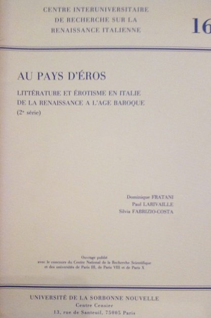 AU PAYS D'EROS - LITTERATURE ET EROTISME EN ITALIE DE …