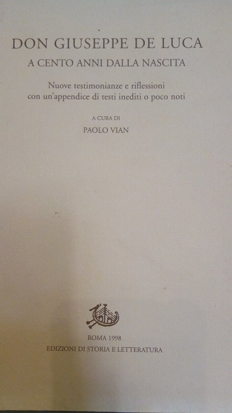 DON GIUSEPPE DE LUCA A CENTO ANNI DALLA NASCITA - …