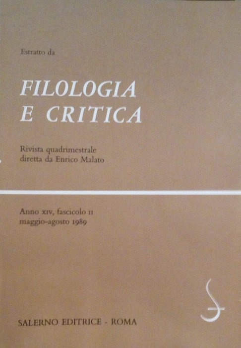 FILOLOGIA E CRITICA - ANNO XIV - 1989