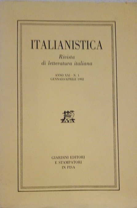 ITALIANISTICA - RIVISTA DI LETTERATURA ITALIANA - ANNO XXI, 1, …