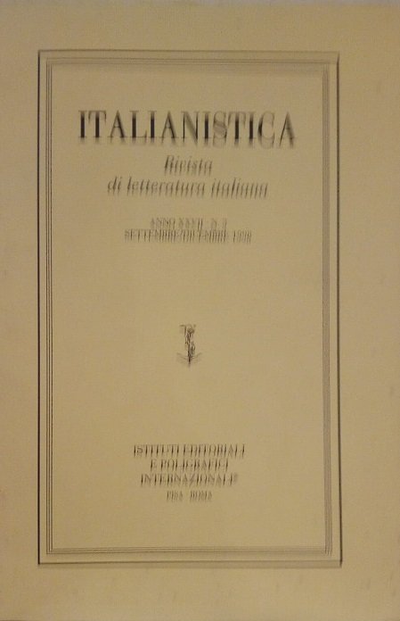 ITALIANISTICA - RIVISTA DI LETTERATURA ITALIANA - ANNO XXVII, 3, …