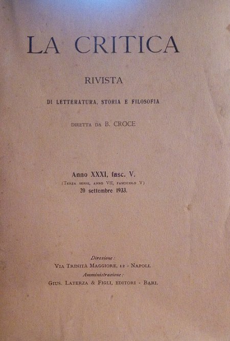 LA CRITICA - RIVISTA DI LETTERATURA, STORIA E FILOSOFIA DIRETTA …