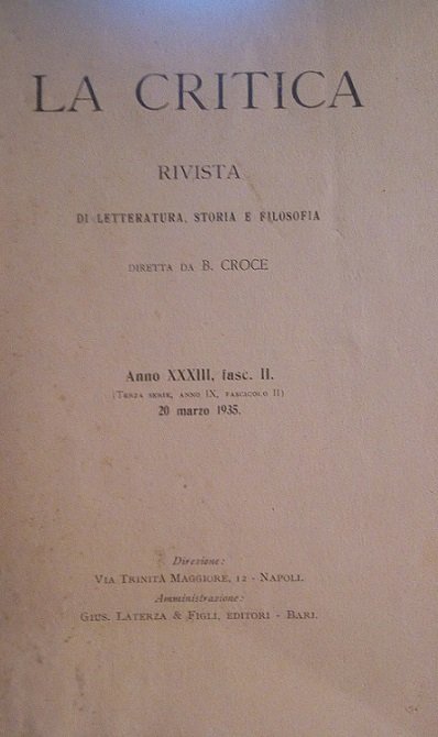 LA CRITICA - RIVISTA DI LETTERATURA, STORIA E FILOSOFIA DIRETTA …
