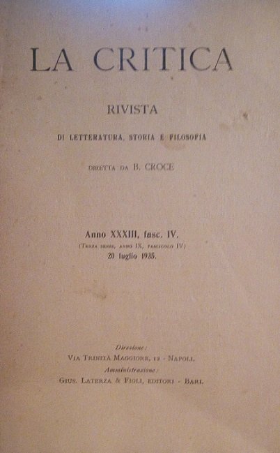 LA CRITICA - RIVISTA DI LETTERATURA, STORIA E FILOSOFIA DIRETTA …