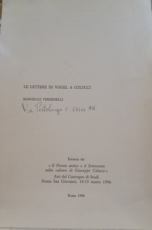 LE LETTERE DI VOGEL A COLUCCI - ESTRATTO DA "IL …
