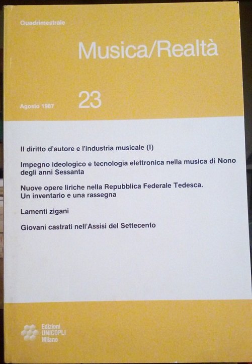 MUSICA/REALTA' - AGOSTO 1987, NUMERO 23