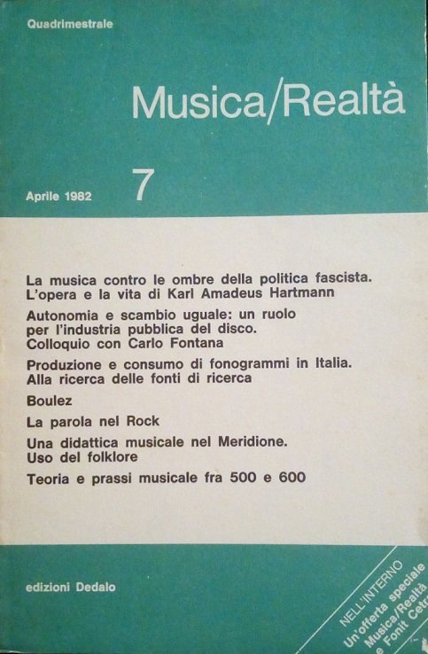 MUSICA/REALTA' - APRILE 1982, NUMERO 7