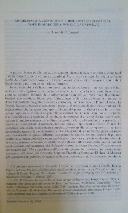 RIGORISMO GIANSENISTA E RIFORMISMO SETTECENTESCO. NOTE A MARGINE A "PER …