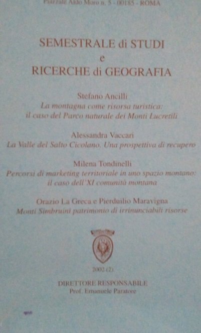 SEMESTRALE DI STUDI E RICERCHE DI GEOGRAFIA - 2/2002