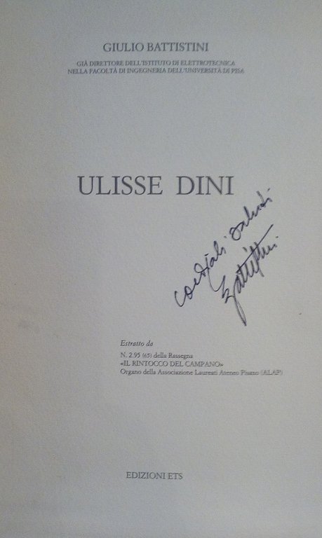 ULISSE DINI - ESTRATTO DA "N¦2.95 (65) DELLA RASSEGNA "IL RINTOCCO DEL CAMPANO
