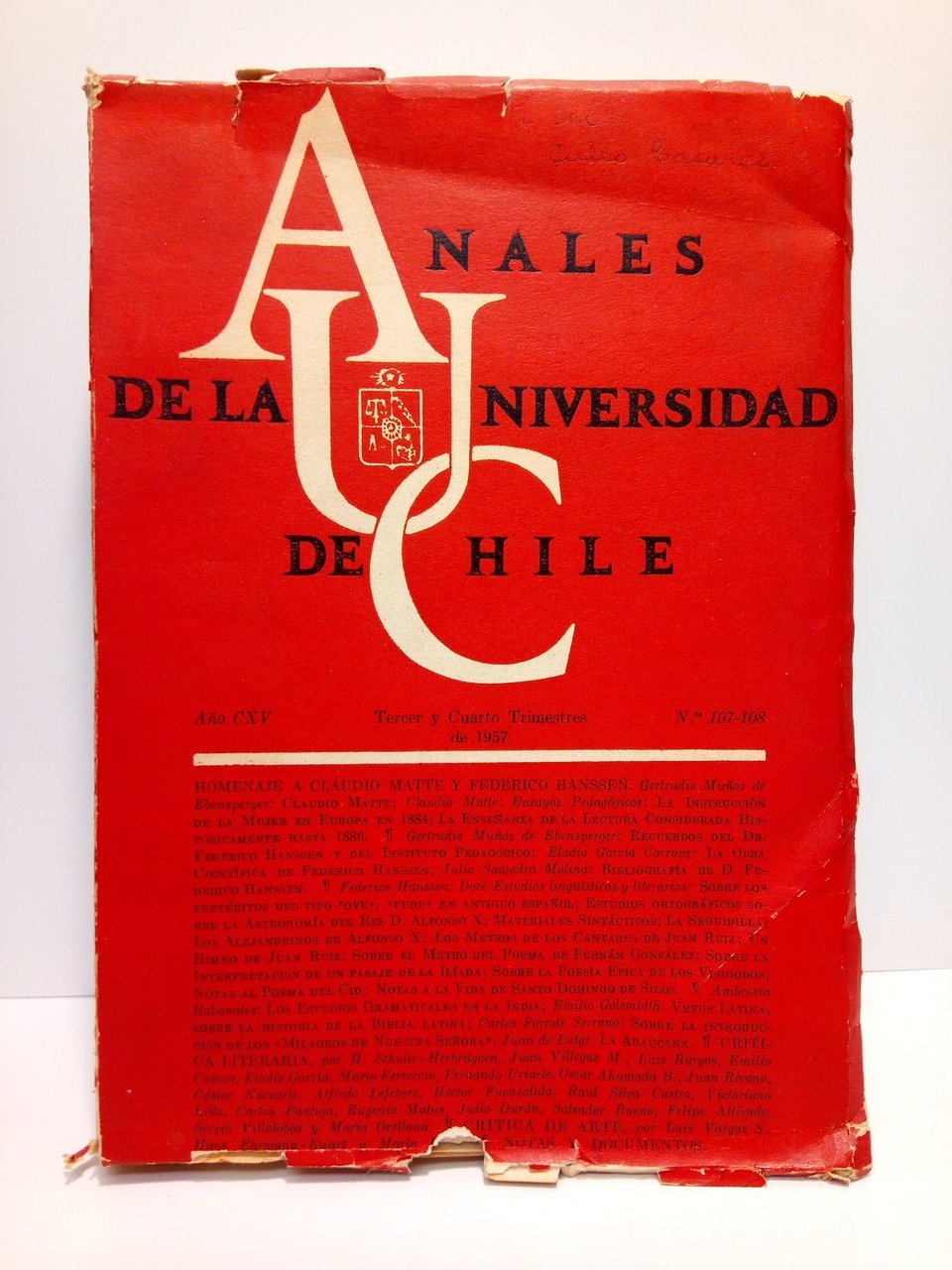 Anales de la Universidad de Chile Año CXV., Nos. 107-108. …