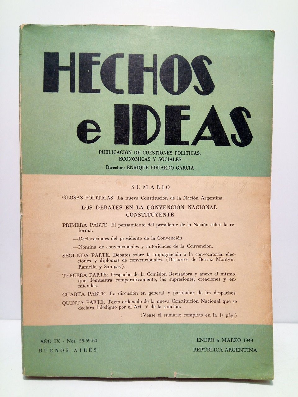 Año IX, Nos. 58-59-60. Buenos Aires, Enero a Marzo 1949. …