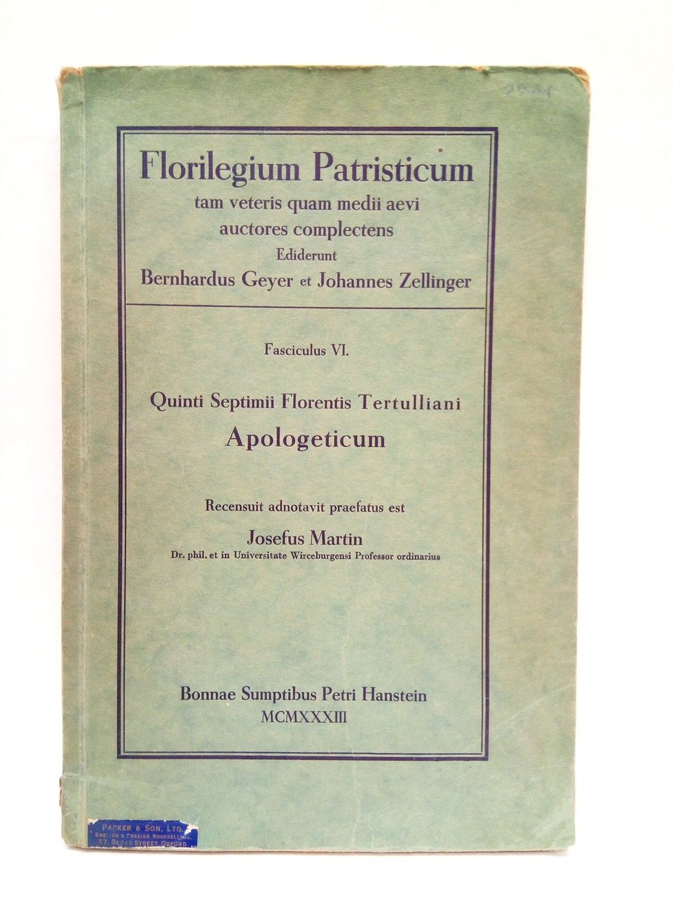 APOLIGETICUM / Recensuit adnotavit praefatus est, Josefus Martin | Immagine principale