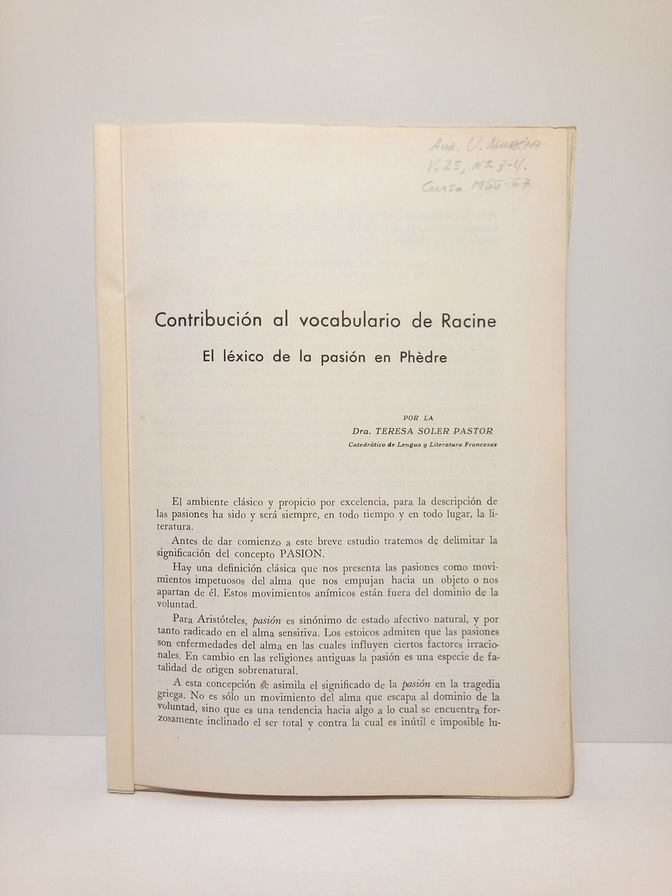 Contribución al vocabulario ce Racine: El léxico de la pasión … | Immagine principale