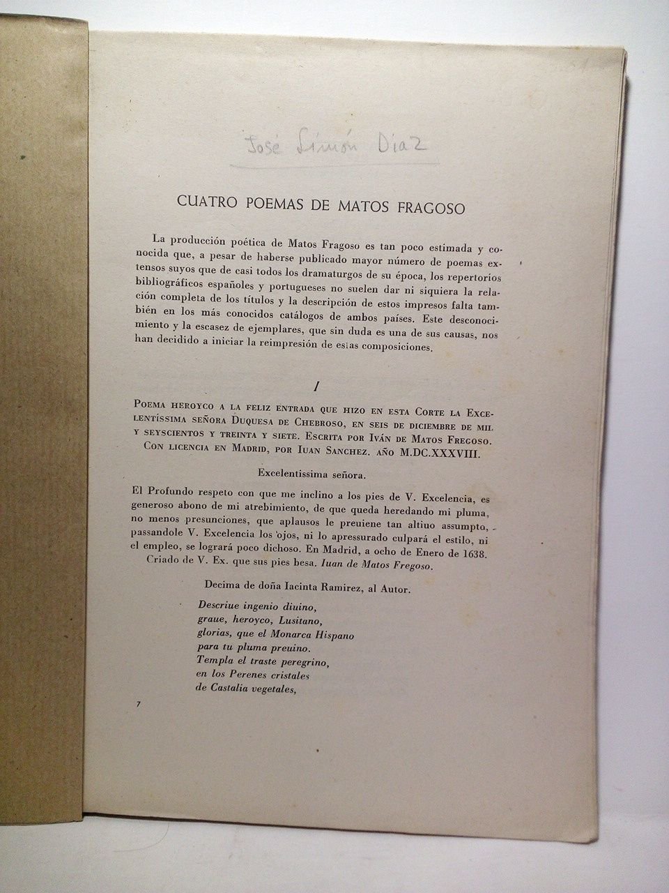 Cuatro poemas de Matos Fragoso [1608 - 1689]