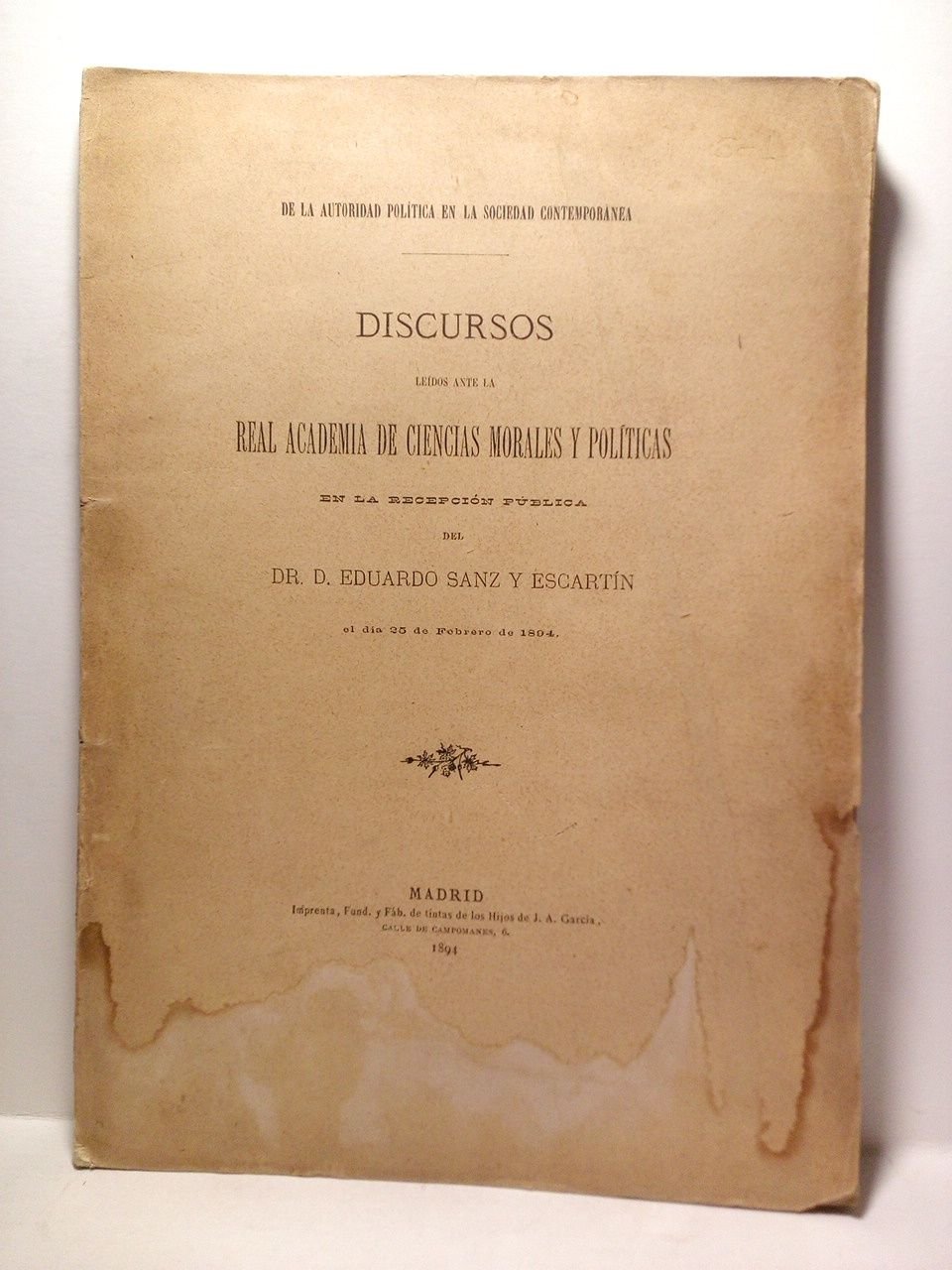 De la autoridad política en la sociedad contemporánea. (Discurso de …