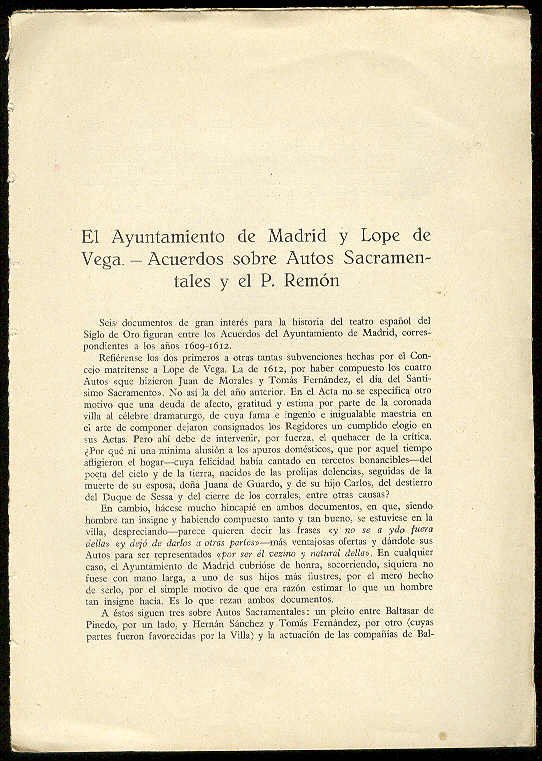 El Ayuntamiento de Madrid y Lope de Vega. Acuerdos sobre …