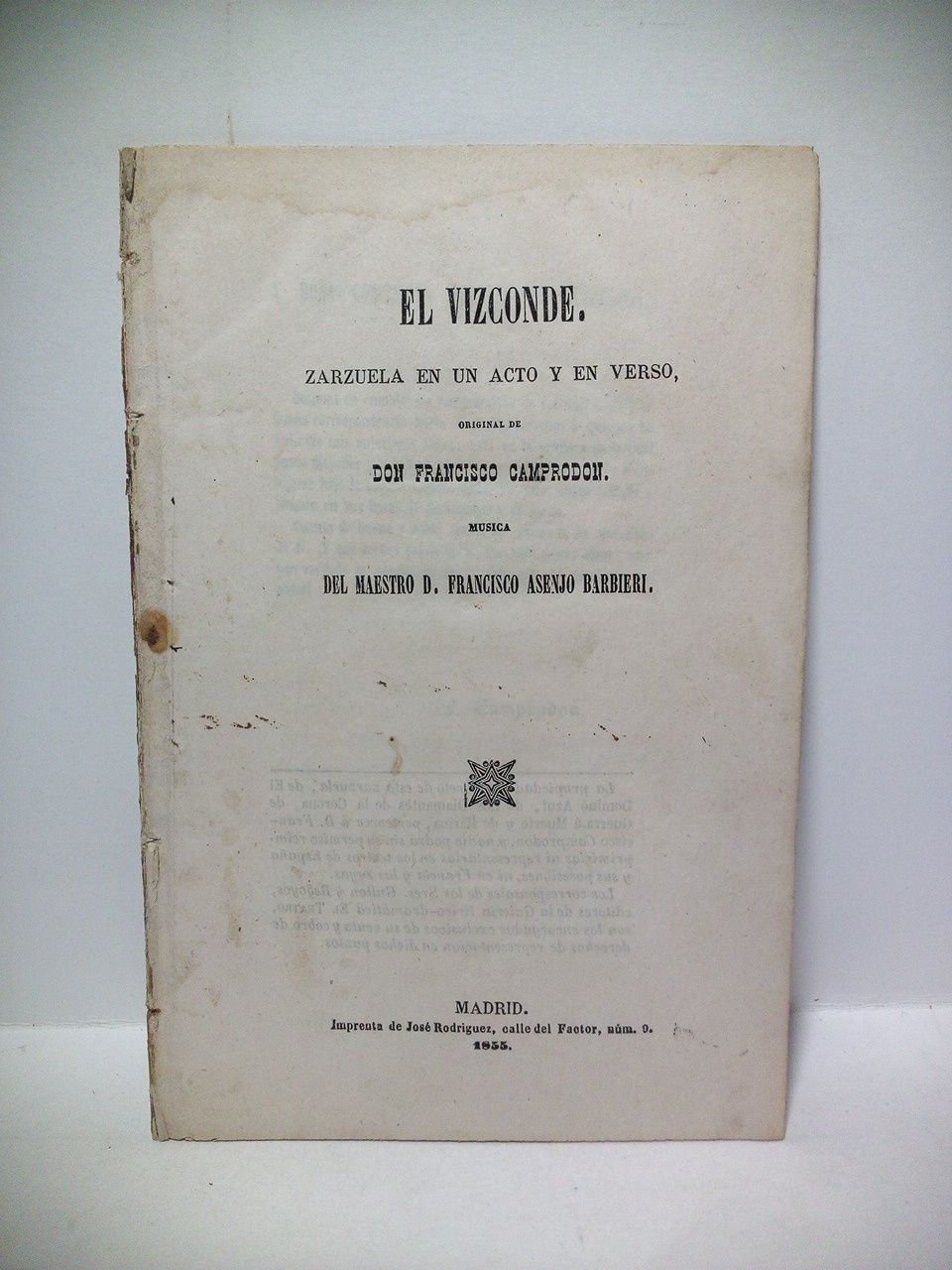 El Vizconde. (Zarzuela en un acto y en verso) / …