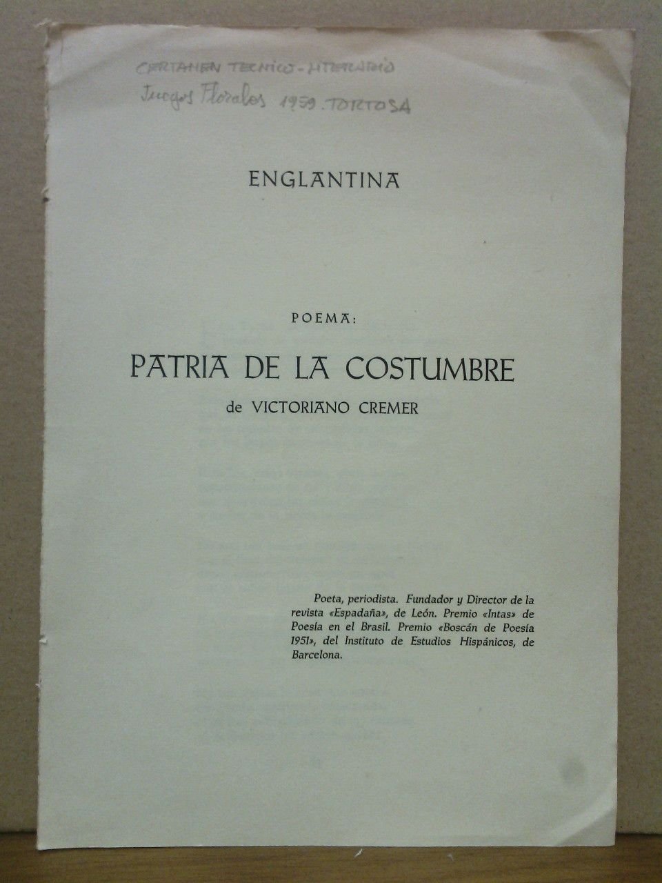 Englantina. Poema: PATRIA DE LA COSTUMBRE