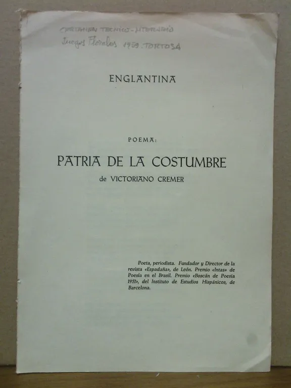 Englantina. Poema: PATRIA DE LA COSTUMBRE