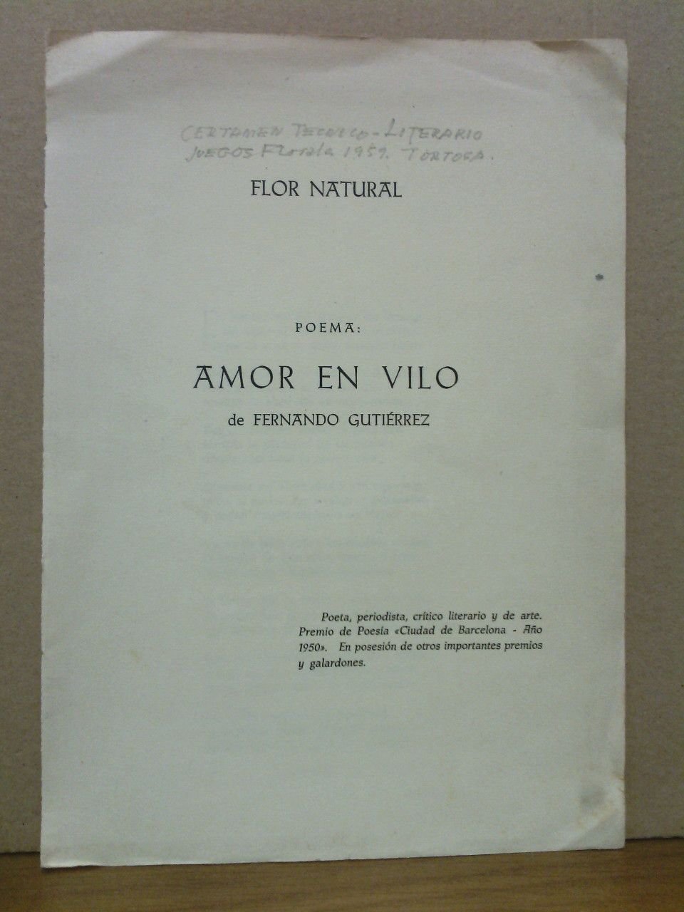 Flor Natural. Poema: AMOR EN VILO