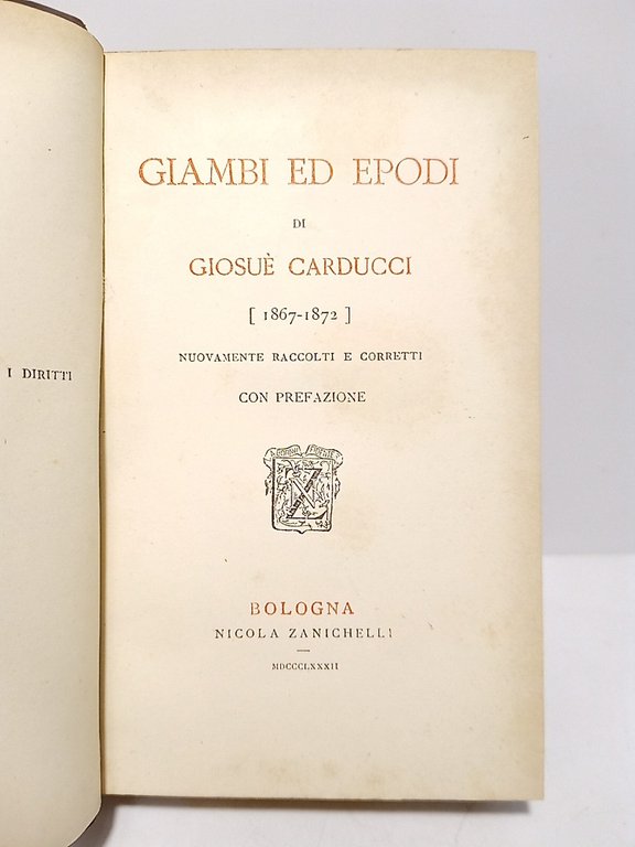 Giambi ed epodi / di Giosuè Carducci [1867-1872]. Novamente raccolti … | Immagine Gallery 2