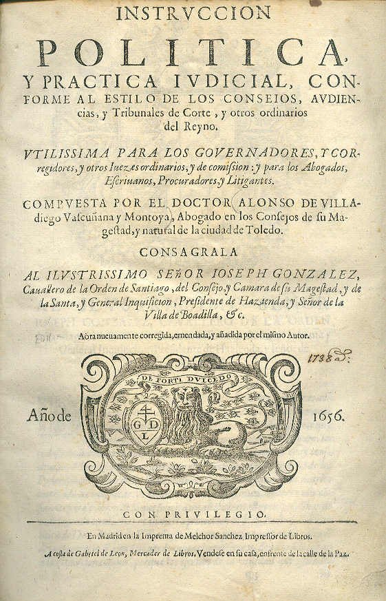 Instrucción Política, y Practica Iudicial, conforme al estilo de los … | Immagine principale