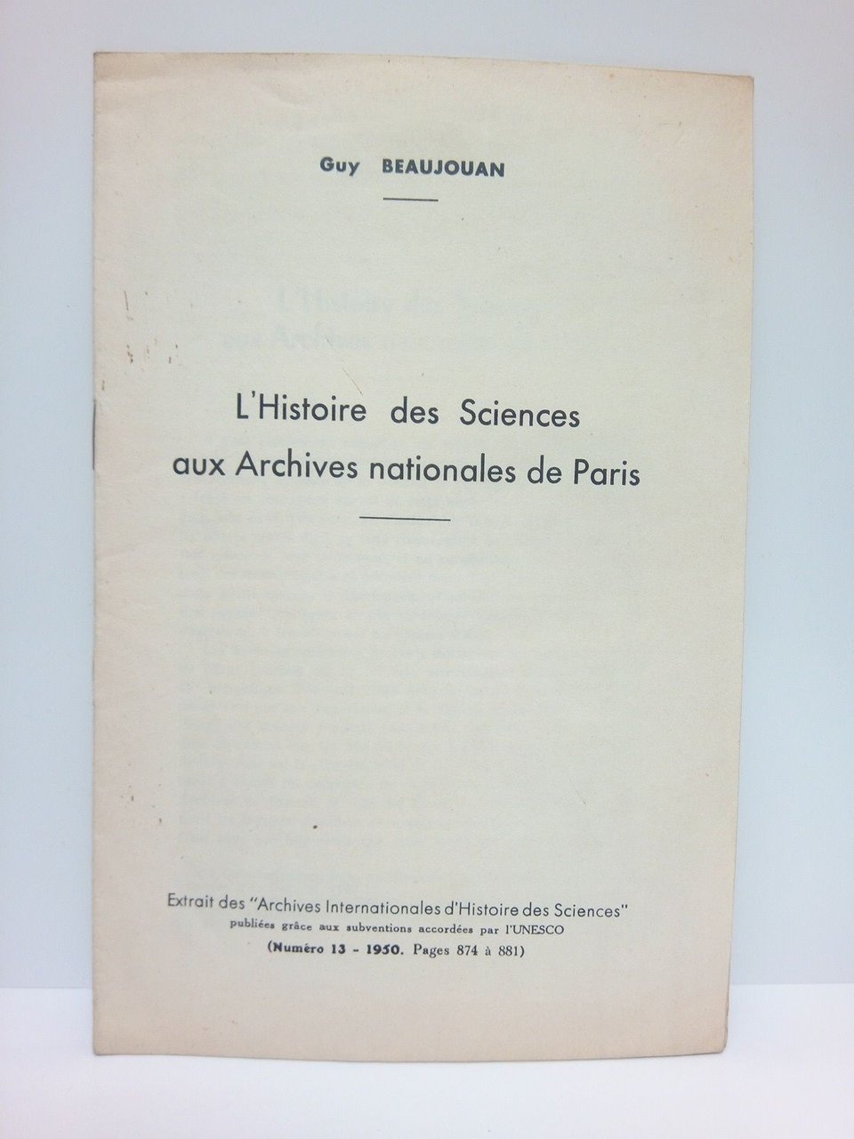 L'Histoire des Sciences aux Archives nationales de Paris