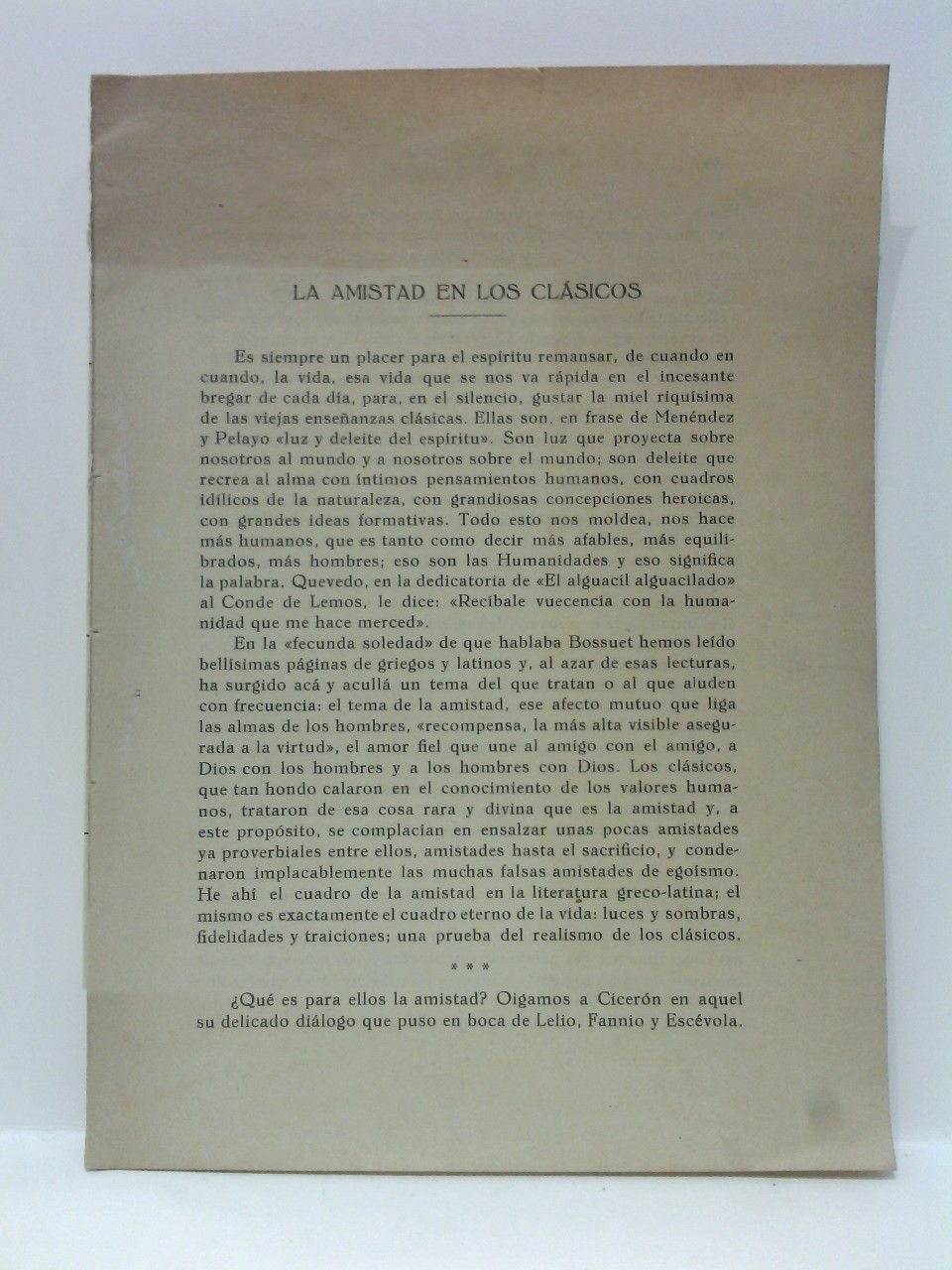 La amistad en los clásicos