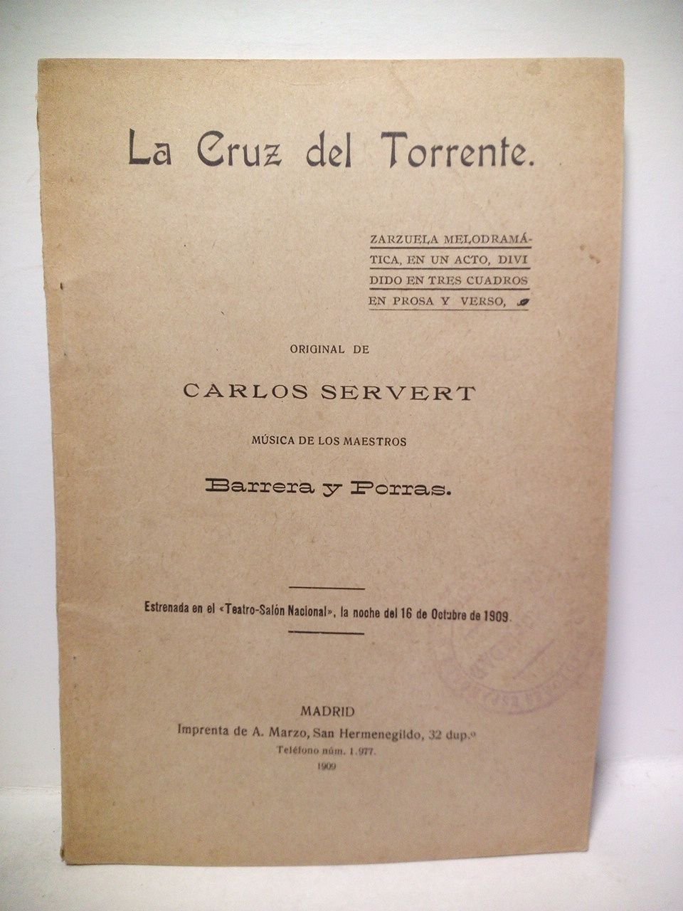La Cruz del Torrente. (Zarzuela melodramática, en un acto, dividido … | Immagine principale