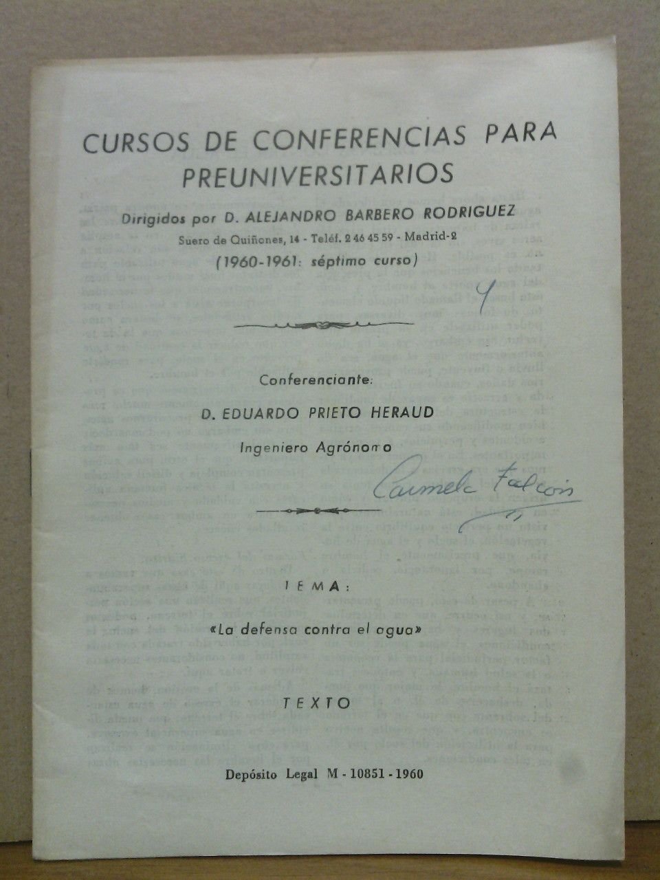 La defensa contra el agua / Conferenciante: D. Eduardo Prieto … | Immagine principale
