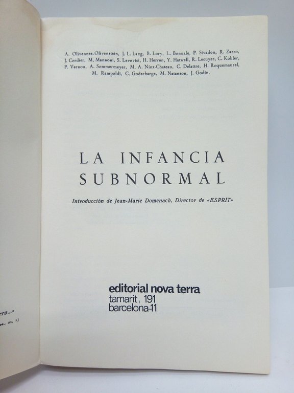 La infancia subnormal / Introducción de Jean-Marie Domenach