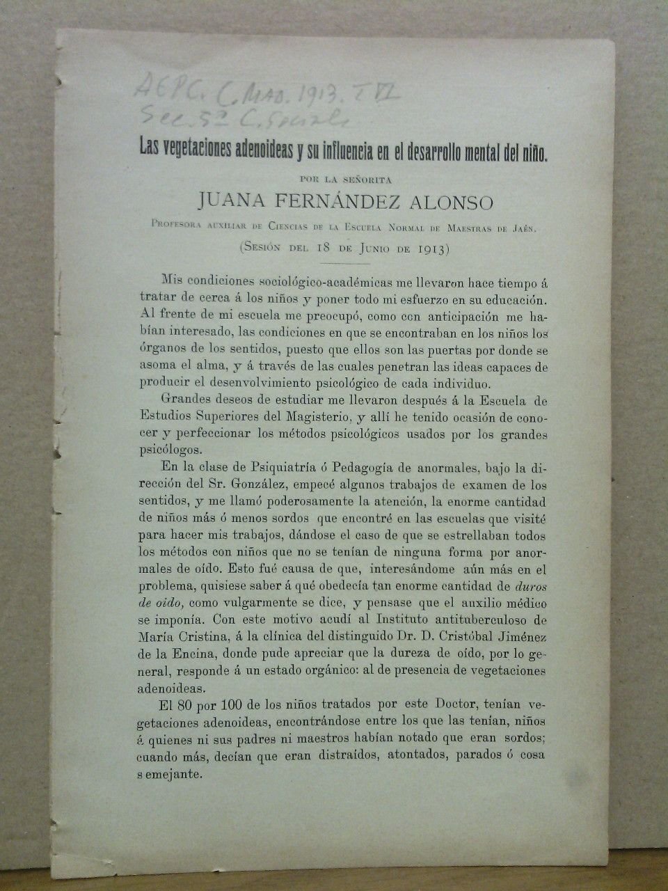 Las vegetaciones adenoideas y su influencia en el desarrollo mental …