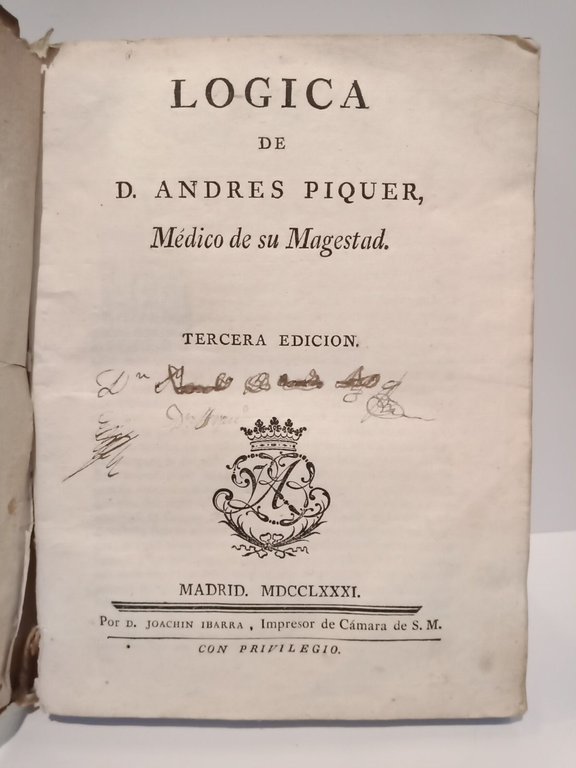 Lógica / de Andrés Piquer, Médico de su Magestad
