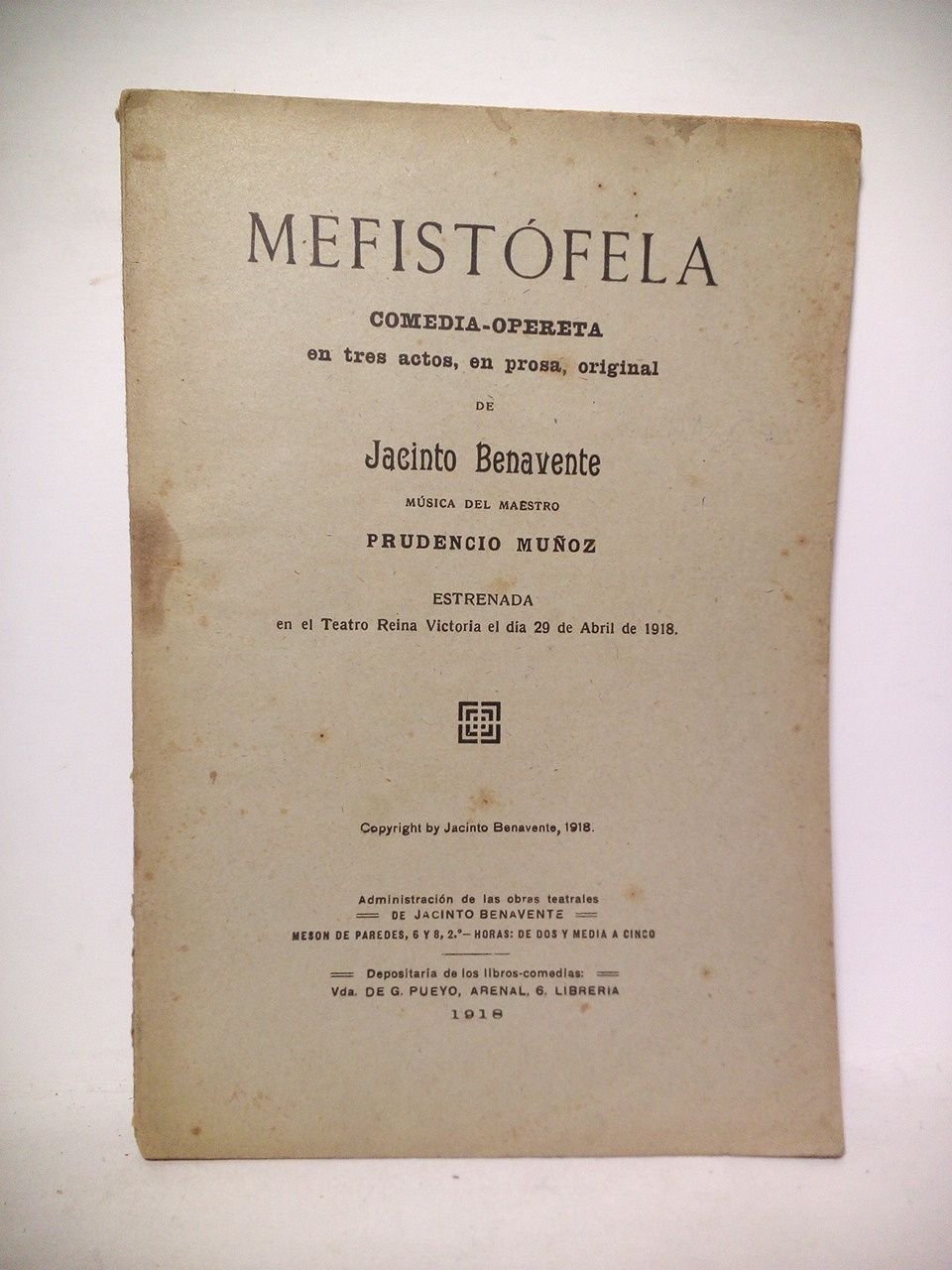 Mefistófela. (Comedia-Opereta en tres actos, en prosa, original. Estrenada en …