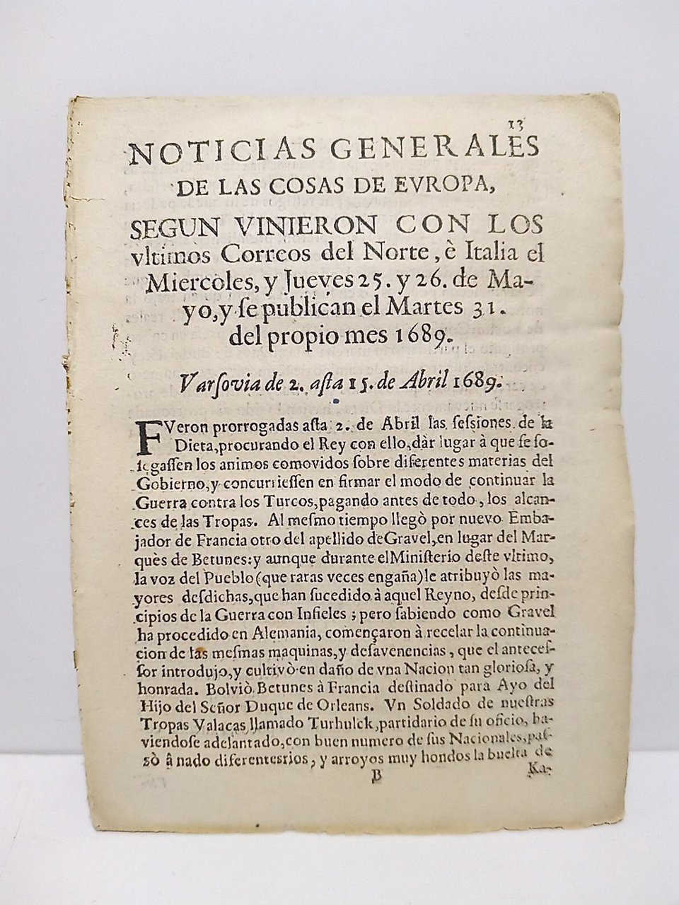 Noticias Generales de la Cosas de Europa, según vinieron con … | Immagine principale