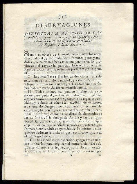 Observaciones dirigidas a averiguar las medidas y pesos corrientes, ó … | Immagine principale