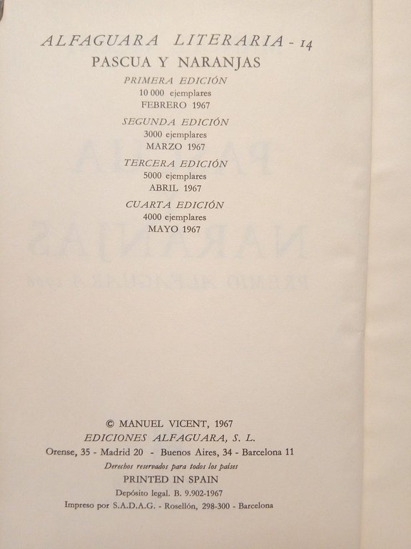 Pascua y naranjas. (Premio Alfaguara 1966)