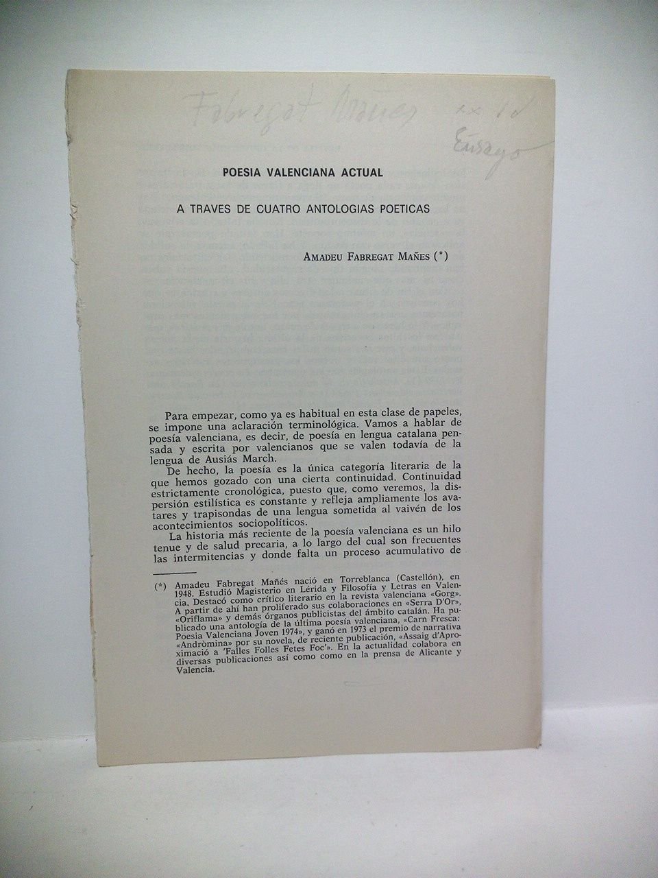 Poesía valenciana actual, a través de cuatro antologías poéticas