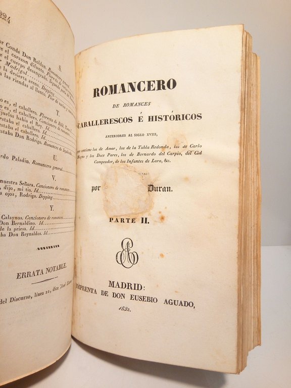 Romancero de romances caballerescos é históricos anteriores al siglo XVIII, …