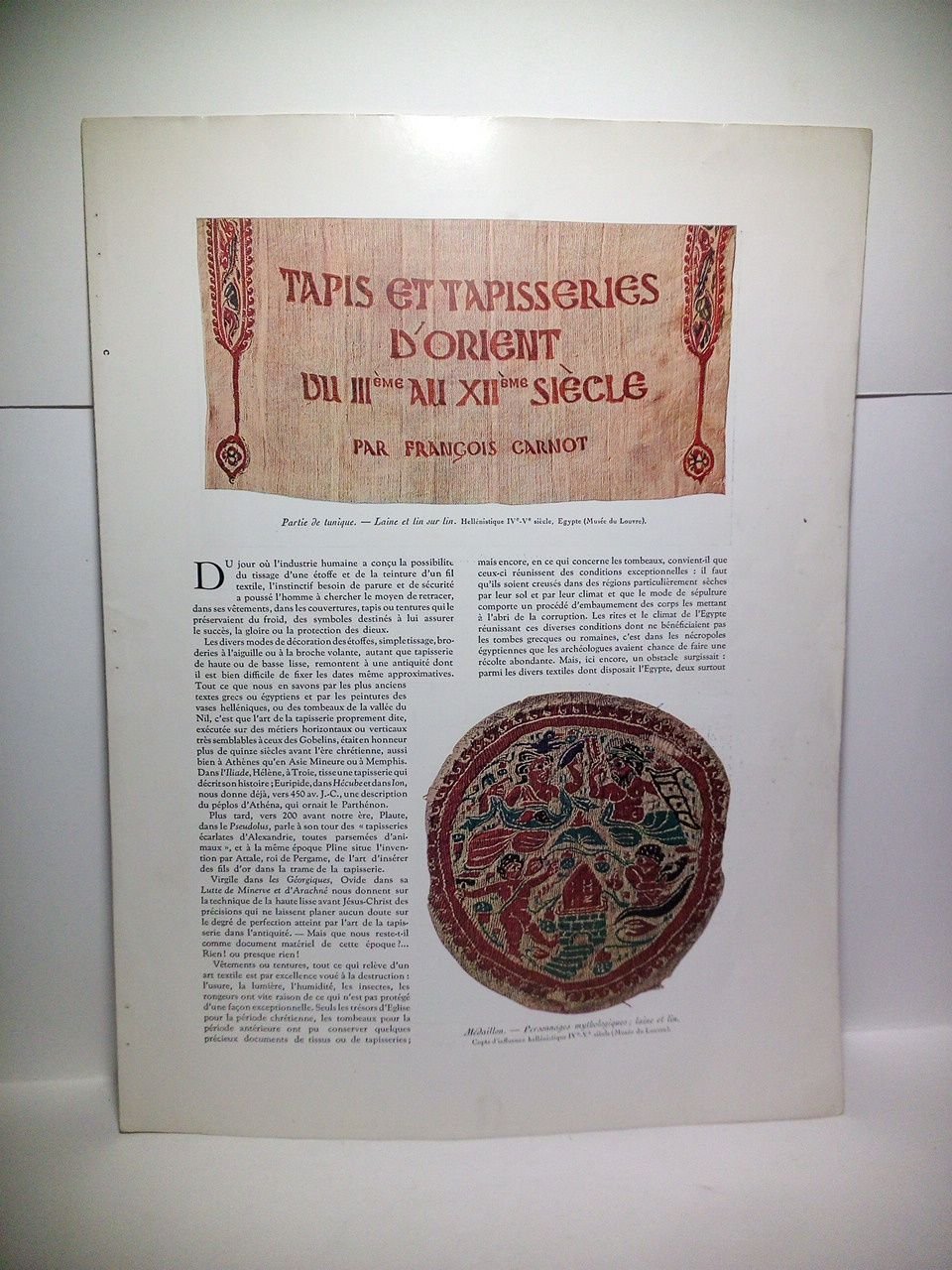 Tapis et Tapisseries d'Orient ou IIIéme au XIIéme siècle. (Separata …