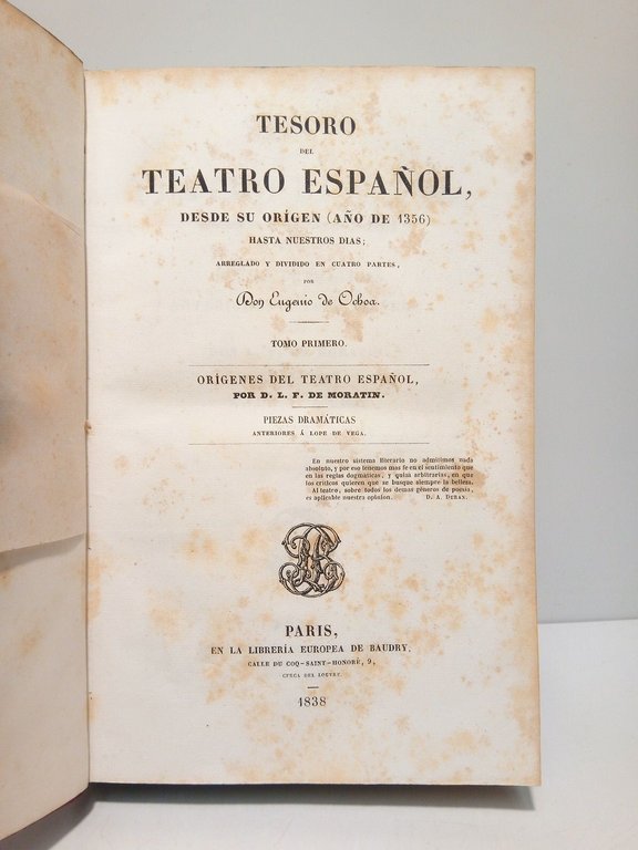 Tesoro del Teatro Español, desde su origen (año de 1356) …