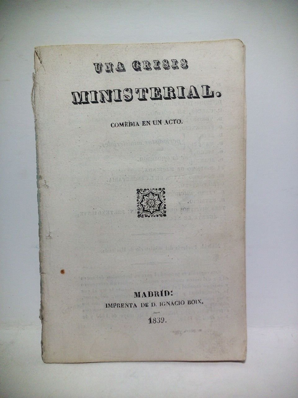 Una crisis ministerial. (Comedia en un acto) | Immagine principale