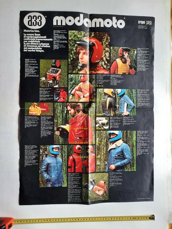 A33 Modamoto produzione caschi 1973 depliant POSTER originale brochure