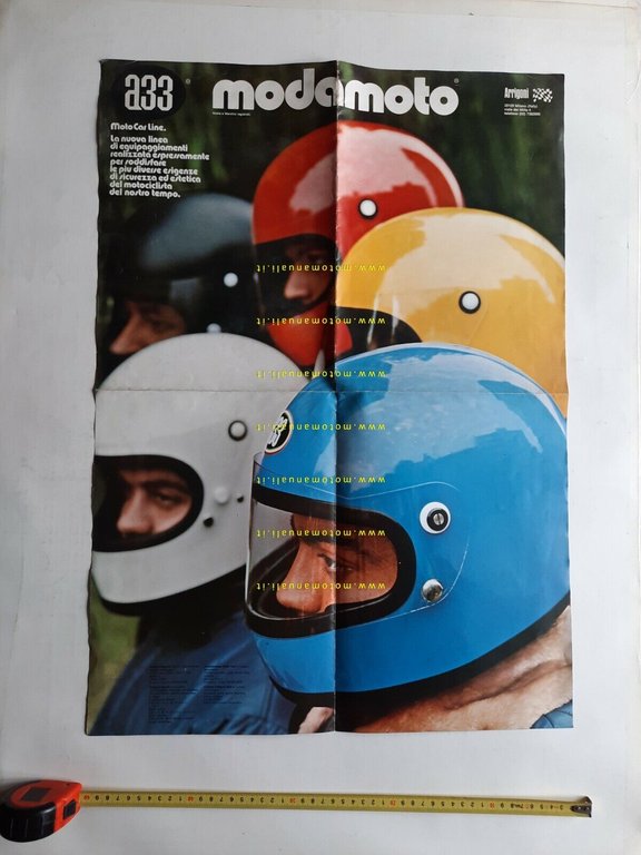A33 Modamoto produzione caschi 1973 depliant POSTER originale brochure