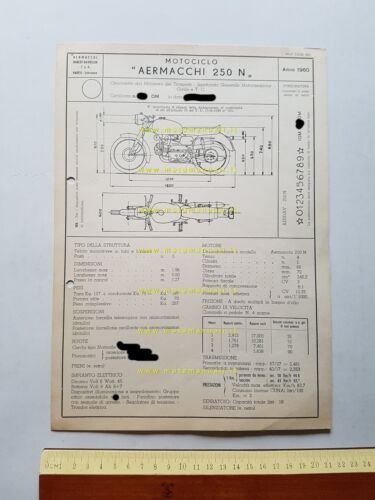 Aermacchi Ala Azzurra 250 N 1960 scheda omologazione DGM Facsimile …