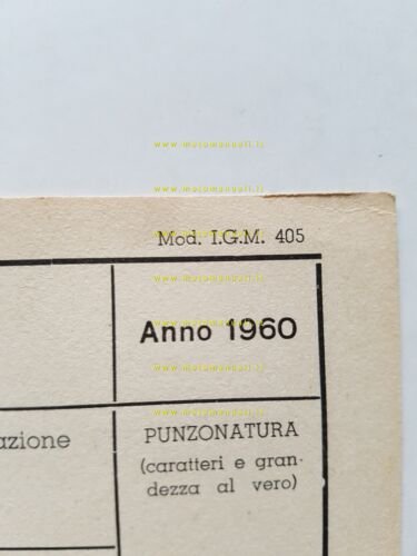 Aermacchi Ala Azzurra 250 N 1960 scheda omologazione DGM Facsimile …