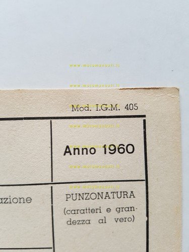 Aermacchi Ala Azzurra 250 N 1960 scheda omologazione DGM Facsimile …